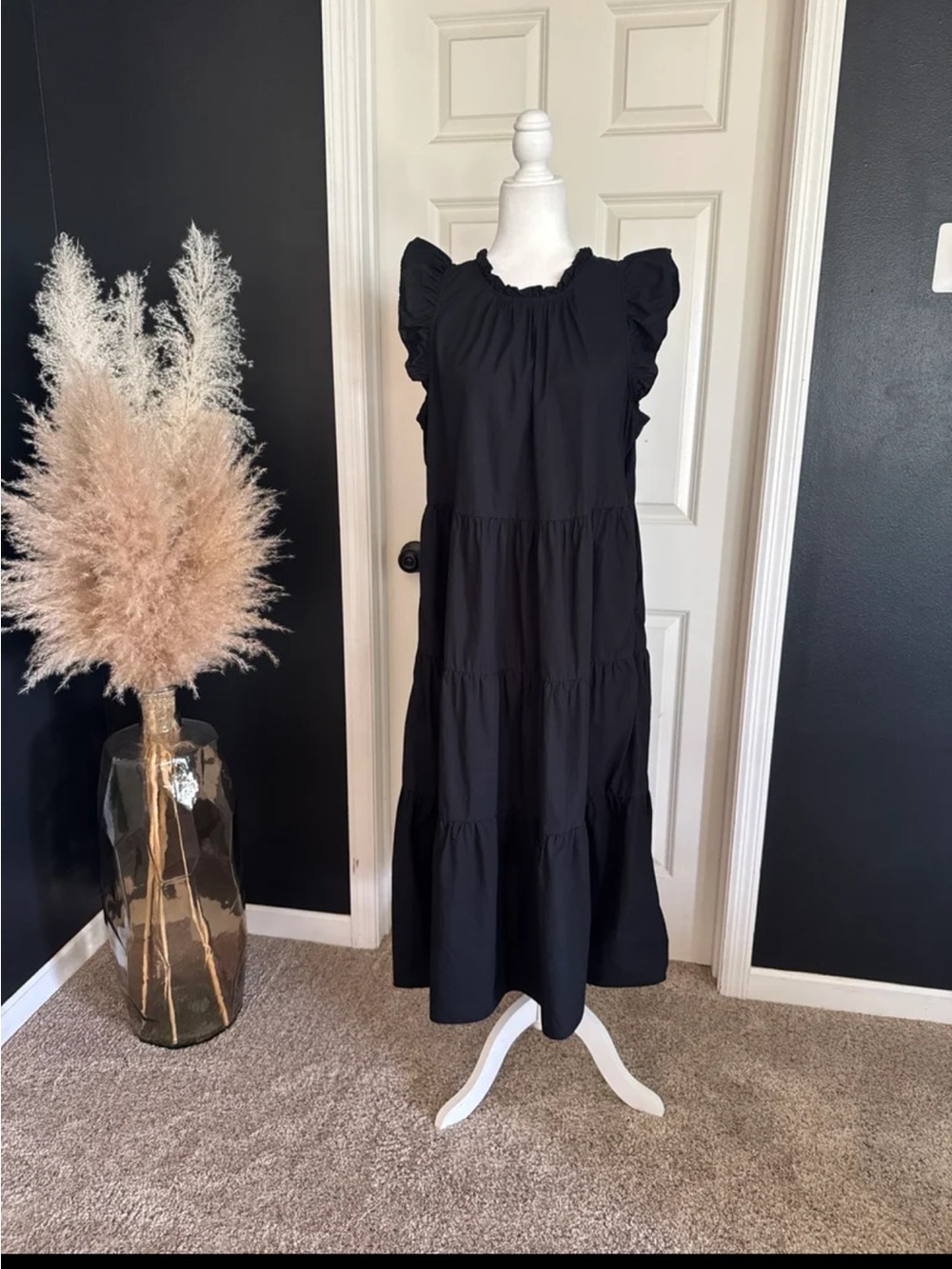 J.Crew Tiered ruffle-sleeve cotton poplin dress in Black size Large - Picture 8 of 12